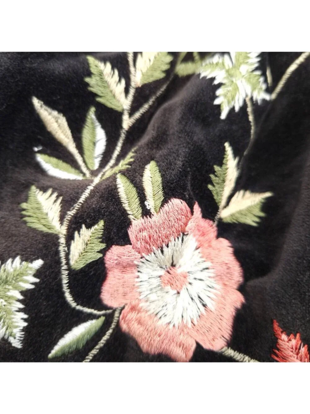 Vintage Black Velvet Floral Embroidered Tote Bag Boho Slouchy Shoulder Purse
